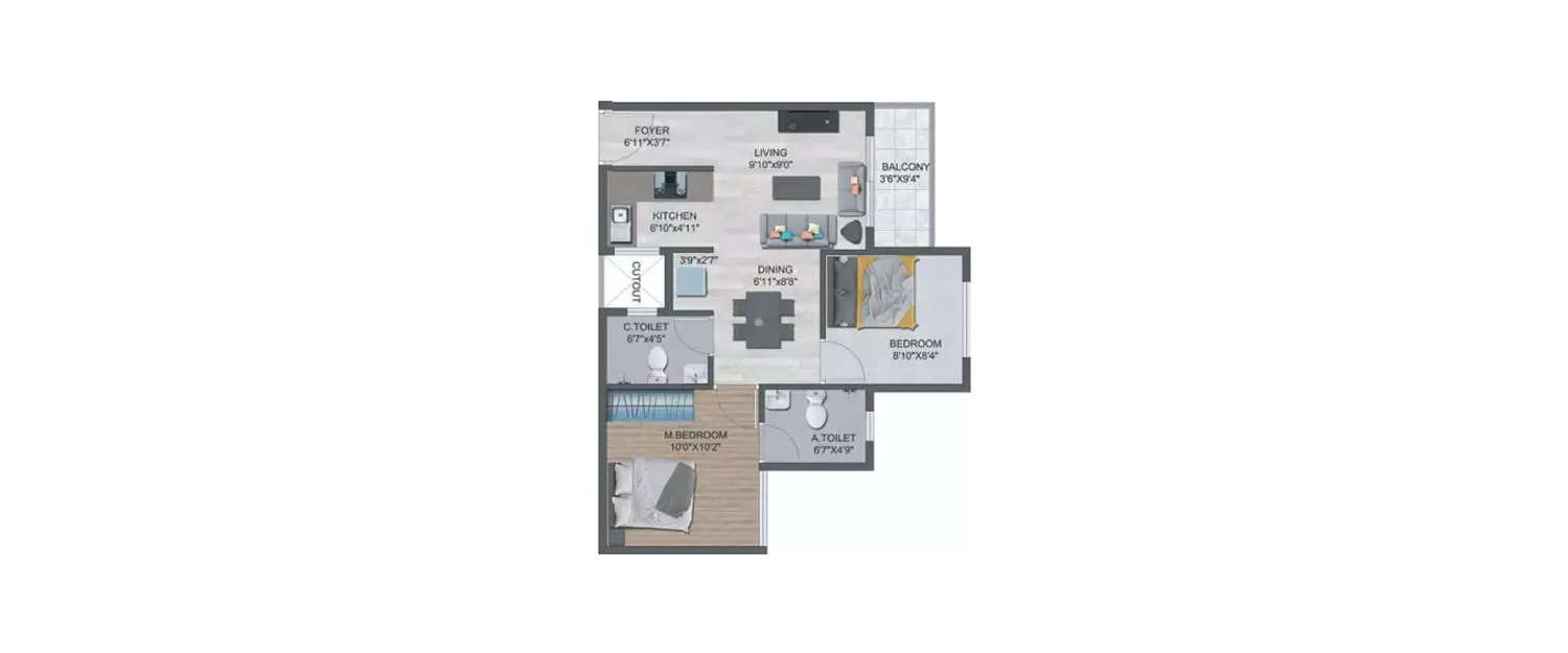 Floor plan for 2 BHK