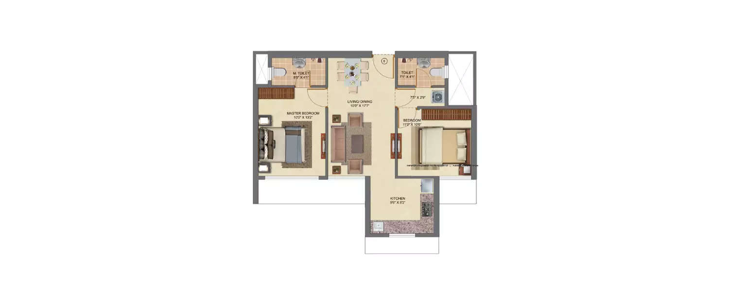 Floor plan for 2 BHK