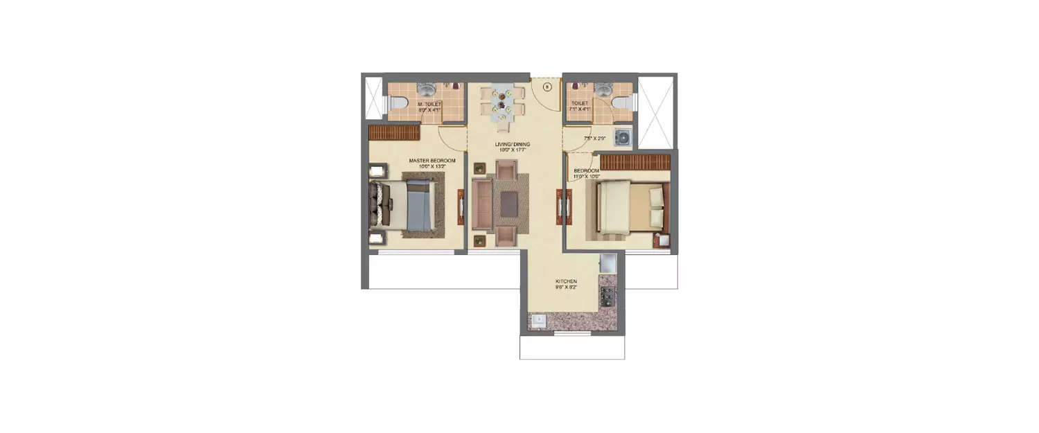 Floor plan for 2 BHK