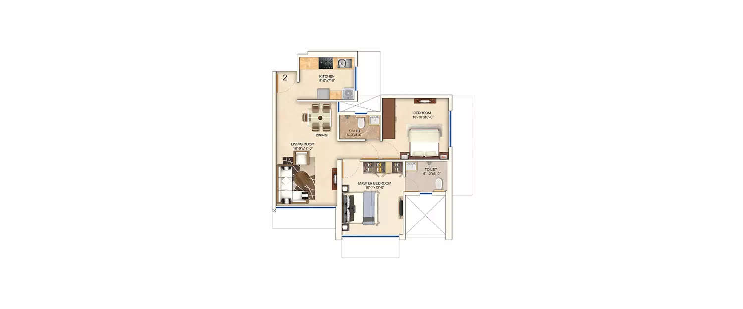 Floor plan for 2 BHK
