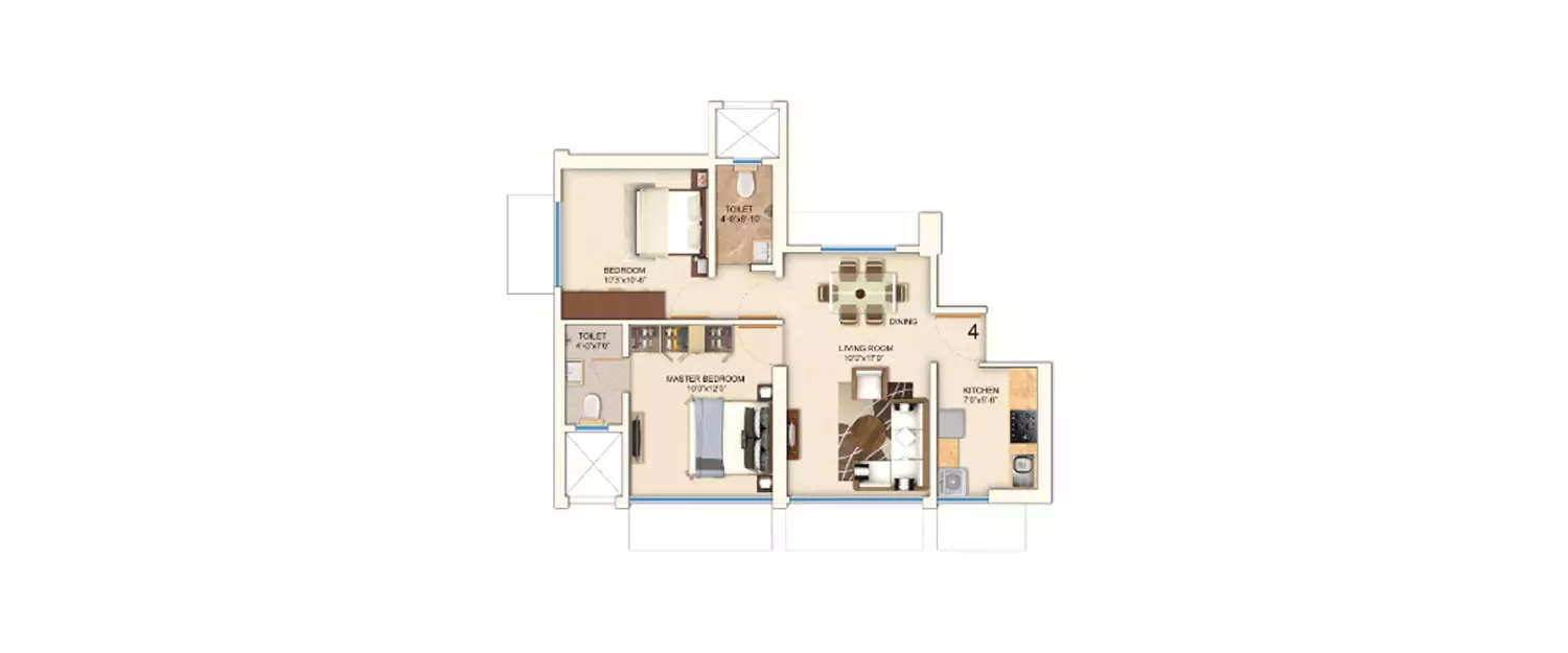 Floor plan for 2 BHK