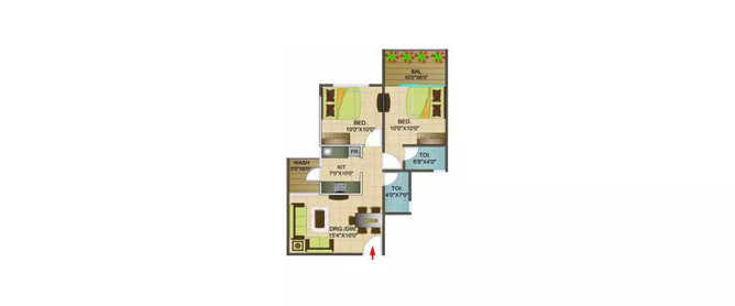 Laabham Residency Ghatkopar - Floor plan 2 BHK 632 Sq.ft