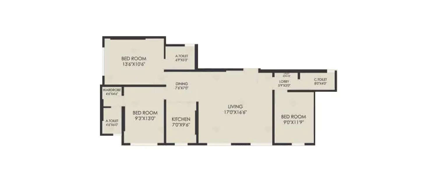 Floor plan for 3 BHK