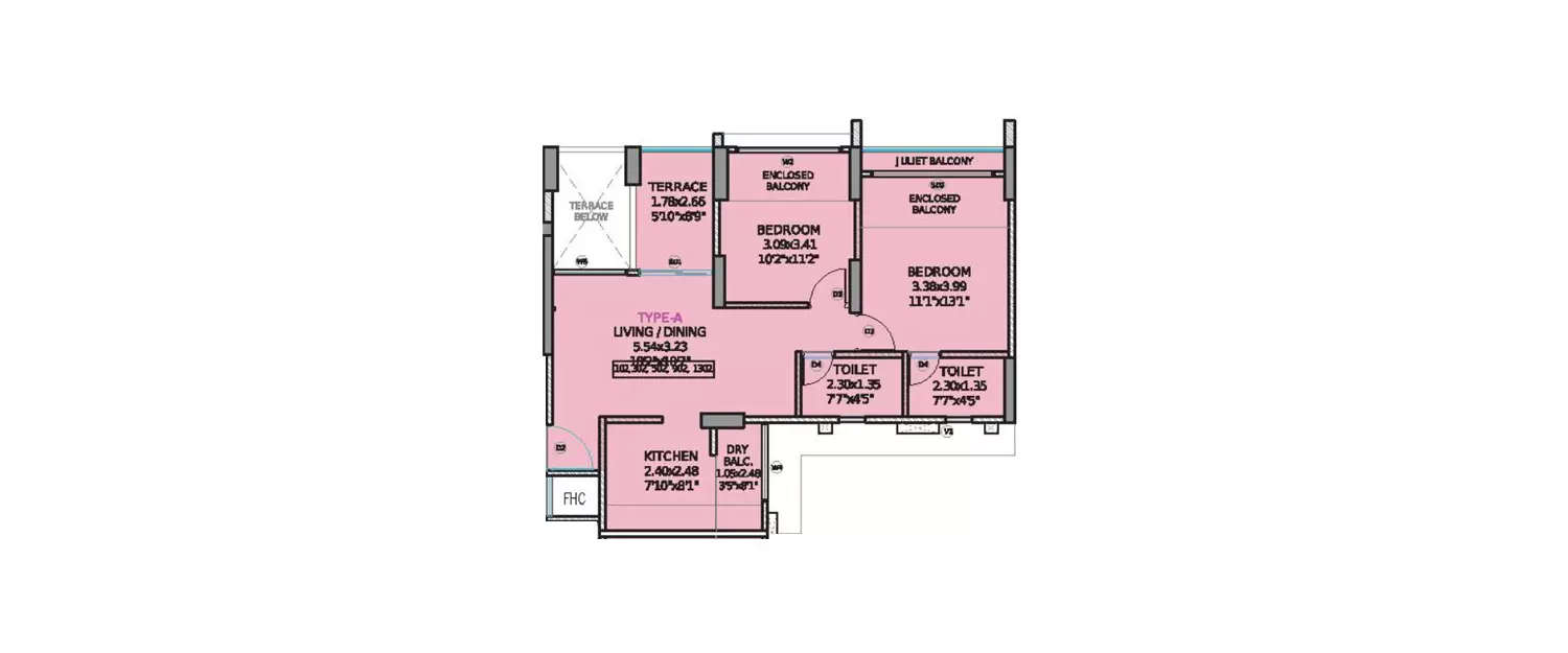 Floor plan for 2 BHK