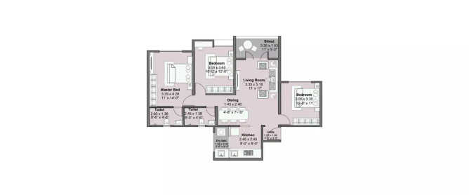 Kohinoor Tinsel Town Hinjewadi - Floor plan 3 BHK 927 Sq.ft