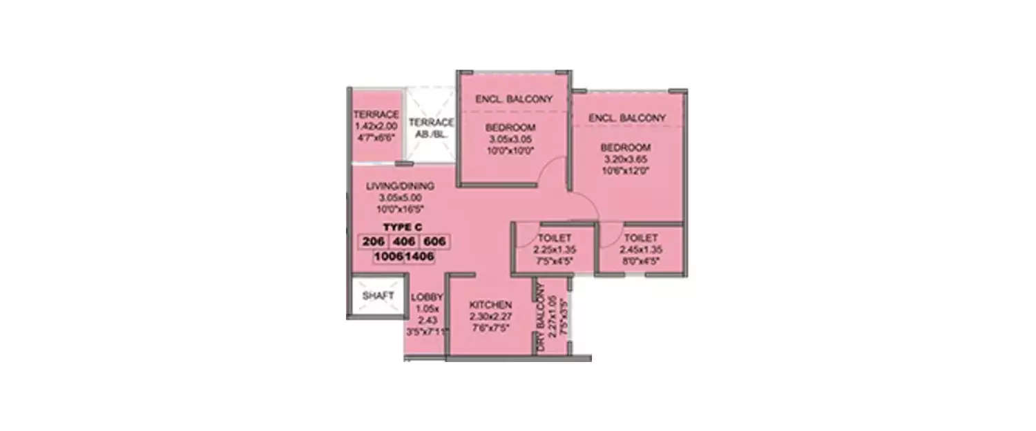 Floor plan for 2 BHK