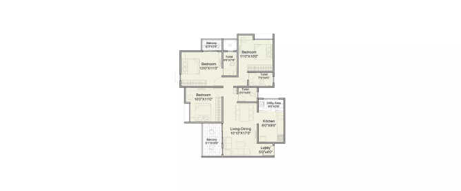 Kohinoor Courtyard Wakad - Floor plan 3 BHK 937 Sq.ft
