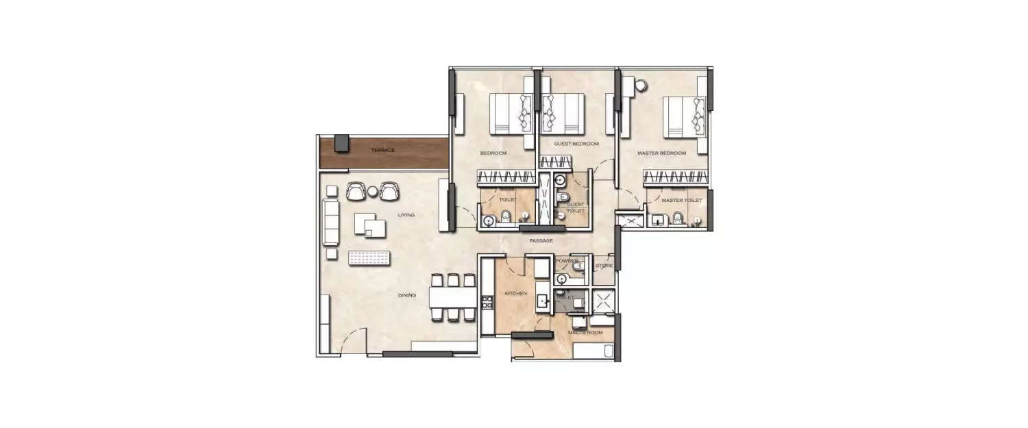 Floor plan for 3 BHK