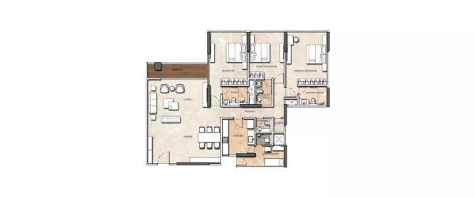 Kohinoor Square Altissimo Dadar - Floor plan 3 BHK 1725 Sq.ft