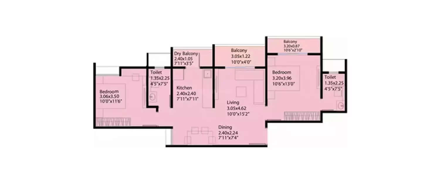 Floor plan for 2 BHK