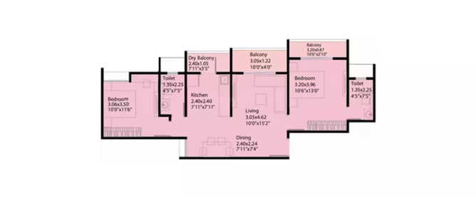 Kohinoor Emerald Sus Village - Floor plan 2 BHK 636 Sq.ft