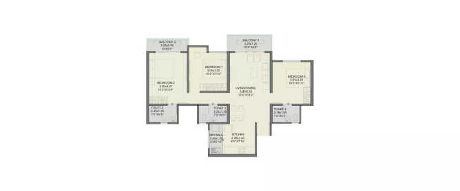 Kohinoor Sportsville Hinjewadi - Floor plan 3 BHK 797 Sq.ft