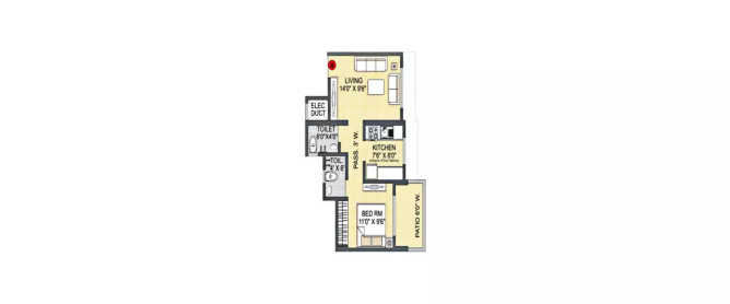 Kohinoor Luxuria Kalyan - Floor plan 1 BHK 391 Sq.ft