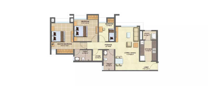 Lodha Splendora Ghodbunder Road - Floor plan 3 BHK 871 Sq.ft