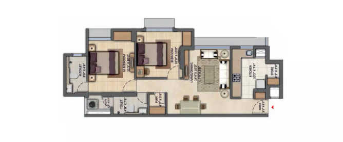 Lodha Zest Kolshet Road - Floor plan 2 BHK 735 Sq.ft