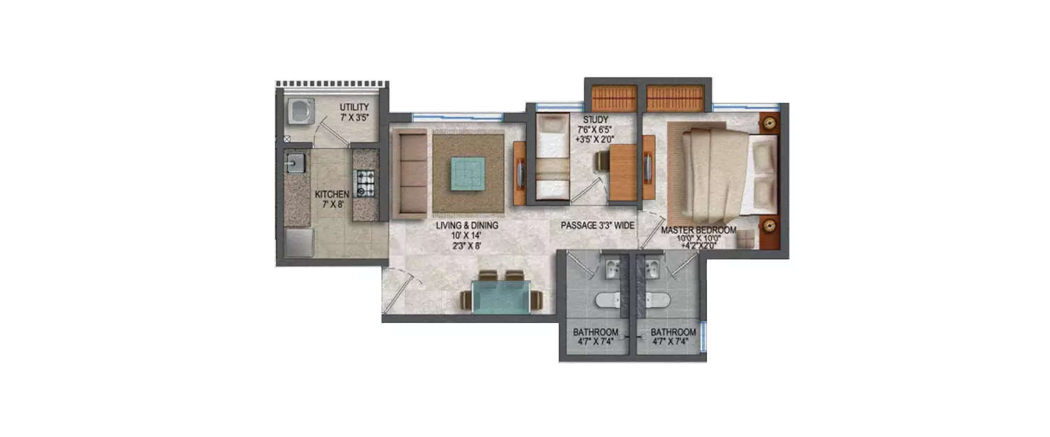 Floor plan for 2 BHK