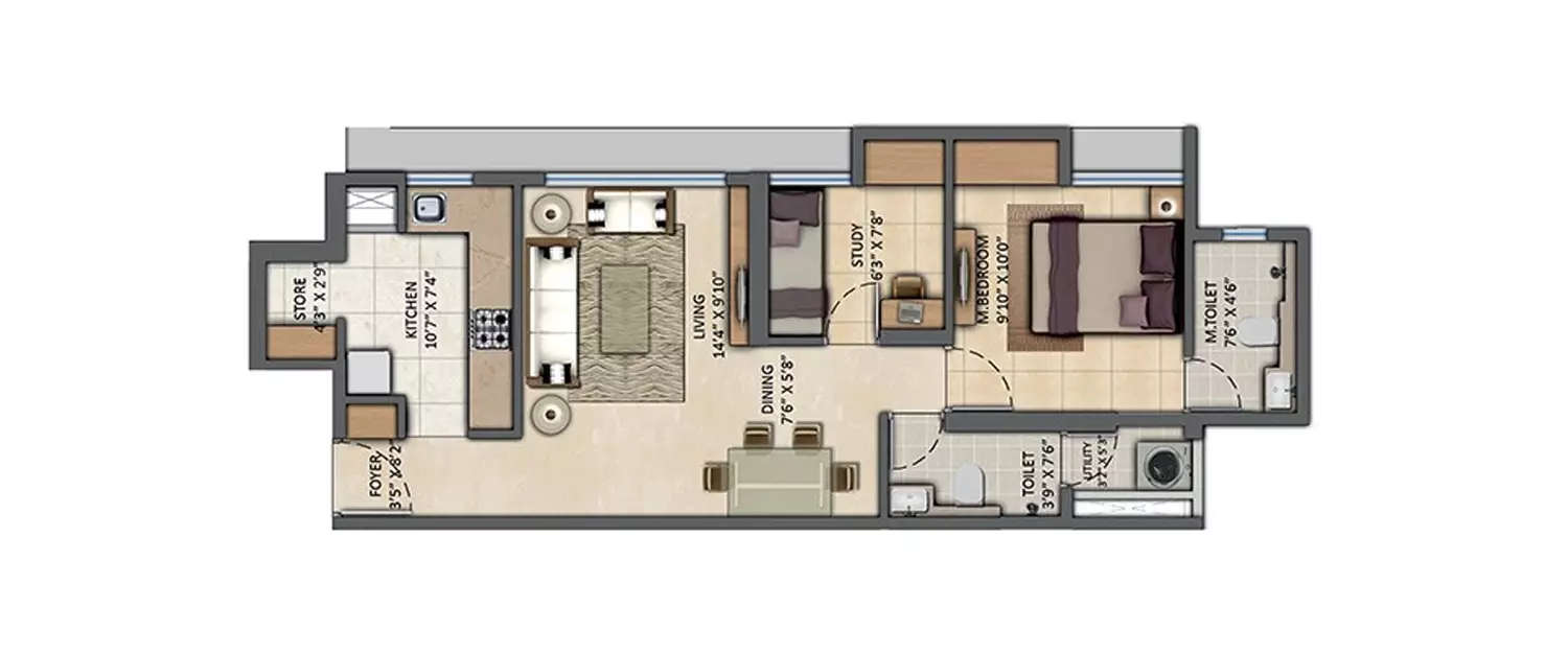 Floor plan for 2 BHK