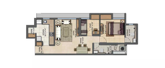 Lodha Casa Greenwood Kolshet - Floor plan 2 BHK 735 Sq.ft