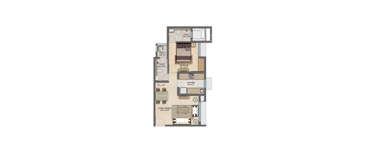 Floor plan for 1 BHK
