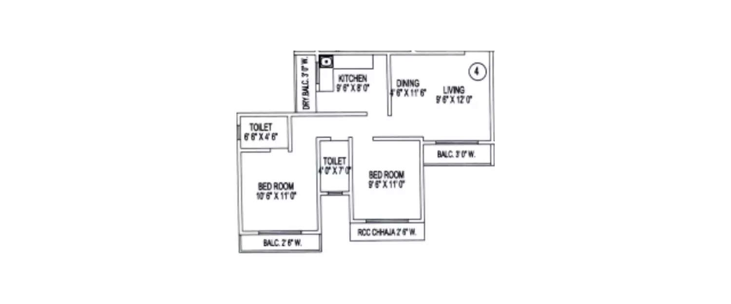 Floor plan for 2 BHK
