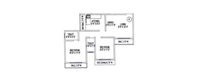 Lodha Panacea Dombivali - Floor plan 2 BHK 684 Sq.ft