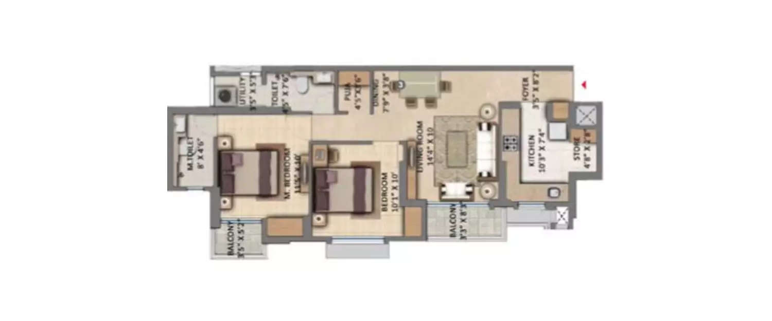Floor plan for 2 BHK