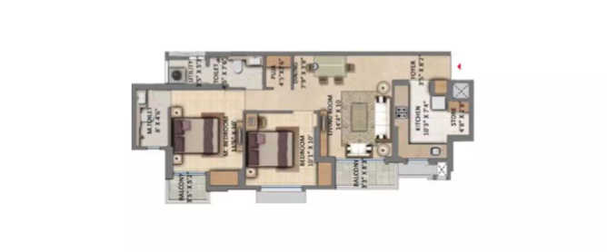 Lodha Codename Crown Jewel Majiwada - Floor plan 2 BHK 640 Sq.ft