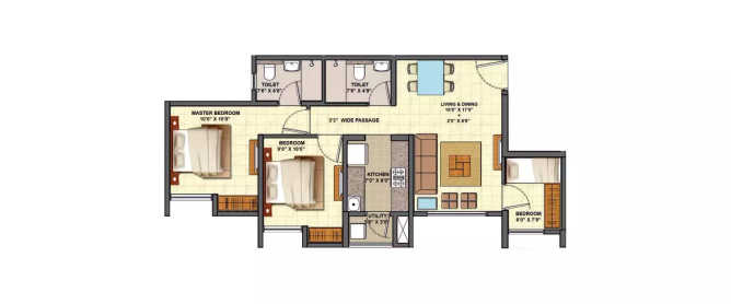 Lodha Centre Park Dombivali - Floor plan 3 BHK 803 Sq.ft
