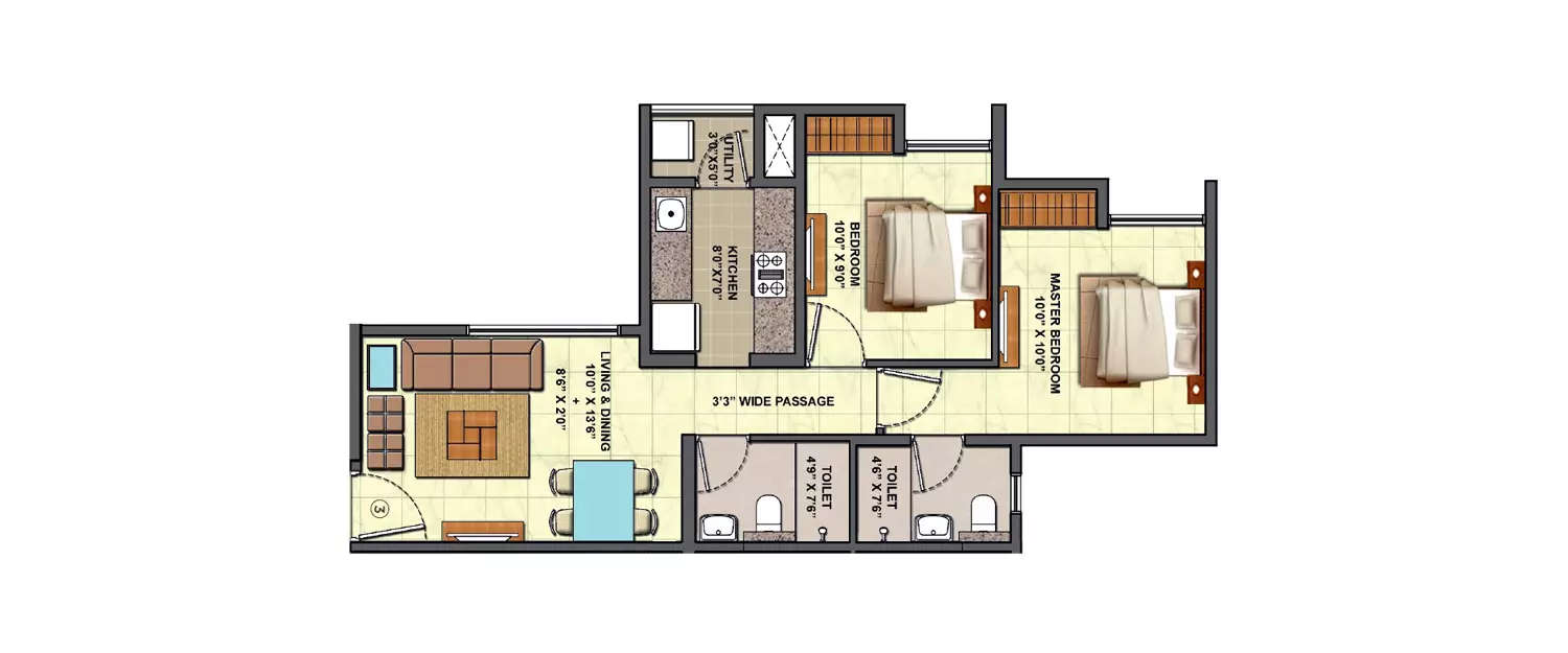 Floor plan for 2 BHK
