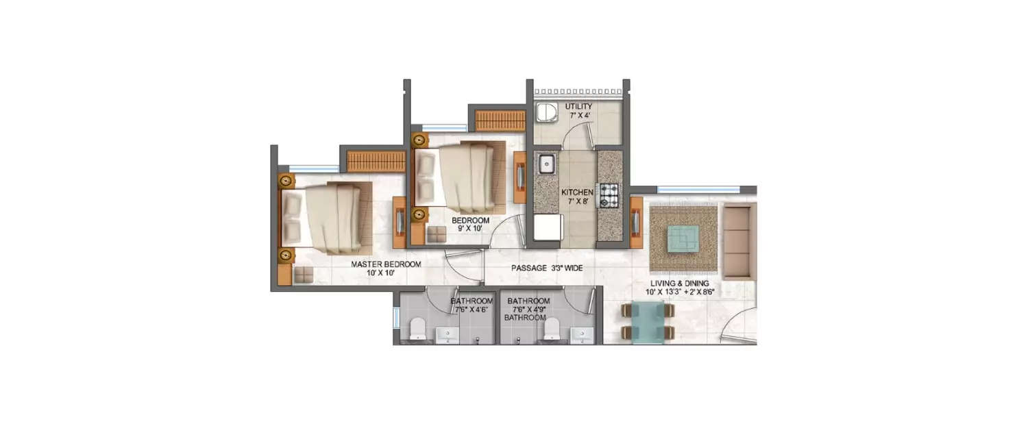 Floor plan for 2 BHK