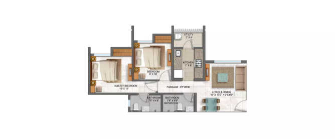 Lodha Prime Square Dombivali - Floor plan 2 BHK 607 Sq.ft