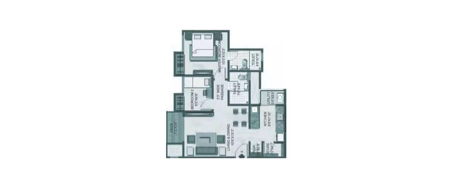 Floor plan for 2 BHK