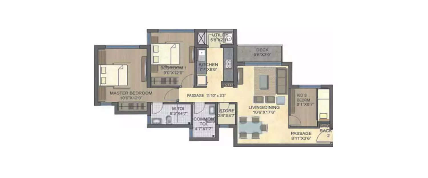 Floor plan for 3 BHK