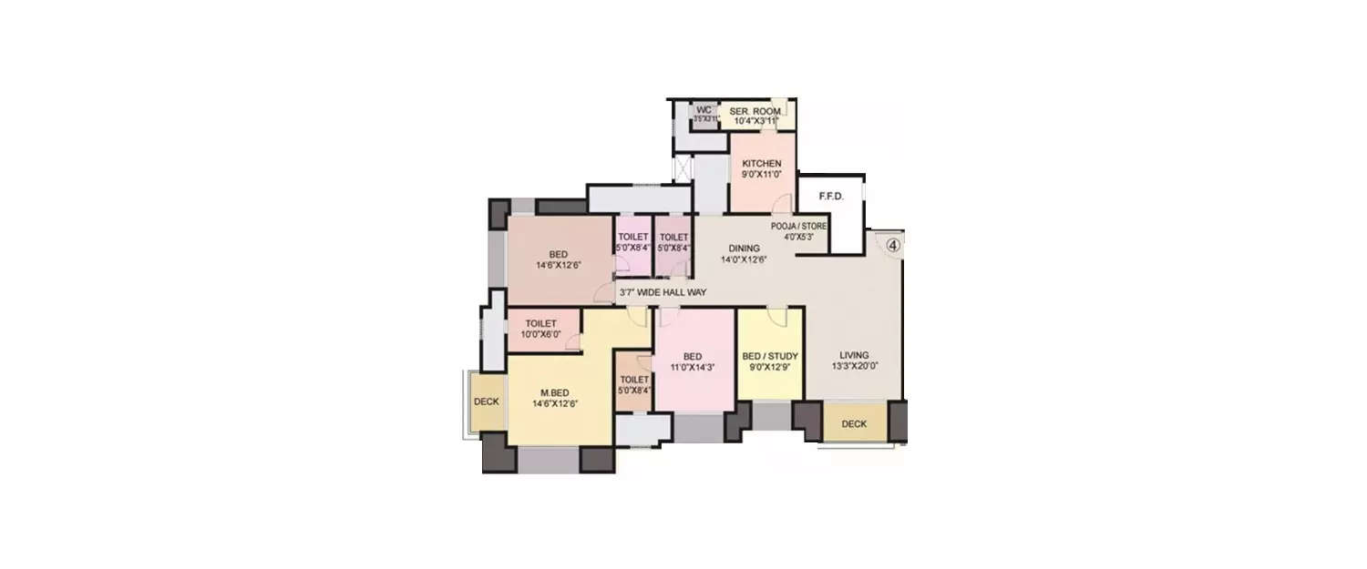 4 BHK Apartment 2220 Sq.ft