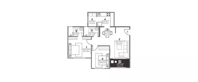 Hiranandani Chancery Devanahalli - Floor plan 2 BHK 803 Sq.ft
