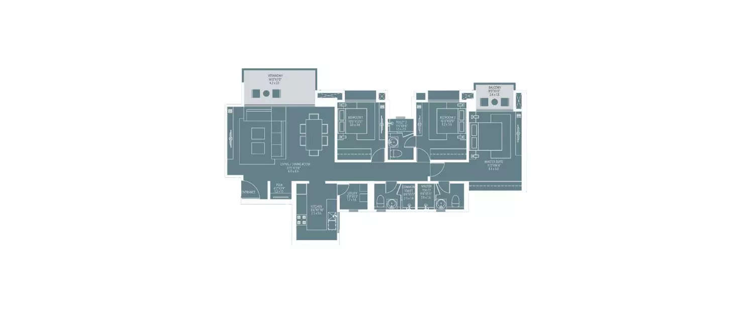 Floor plan for 3 BHK
