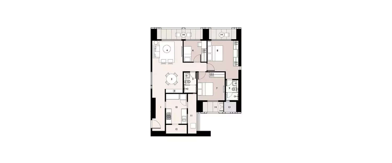 Floor plan for 3 BHK