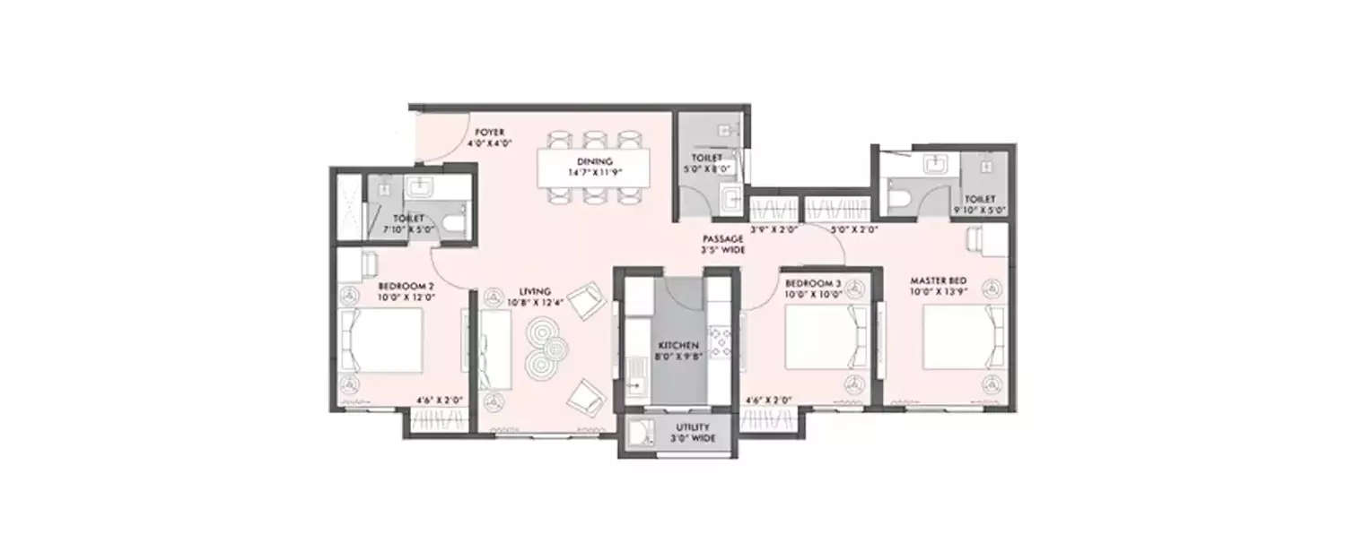 Floor plan for 3 BHK