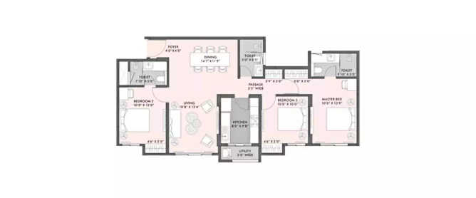 Lodha Trafalgar Square Kolshet Road - Floor plan 3 BHK 1041 Sq.ft