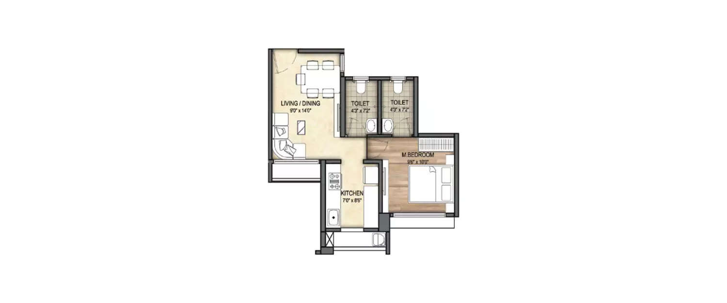 Floor plan for 1 BHK