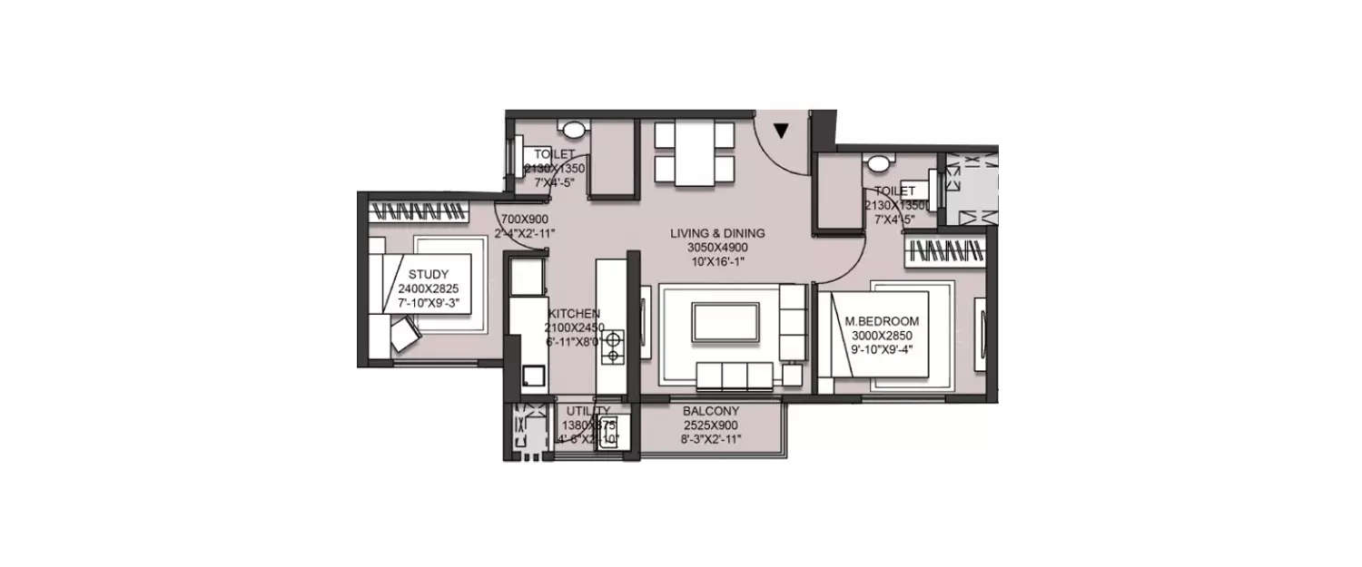 Floor plan for 2 BHK