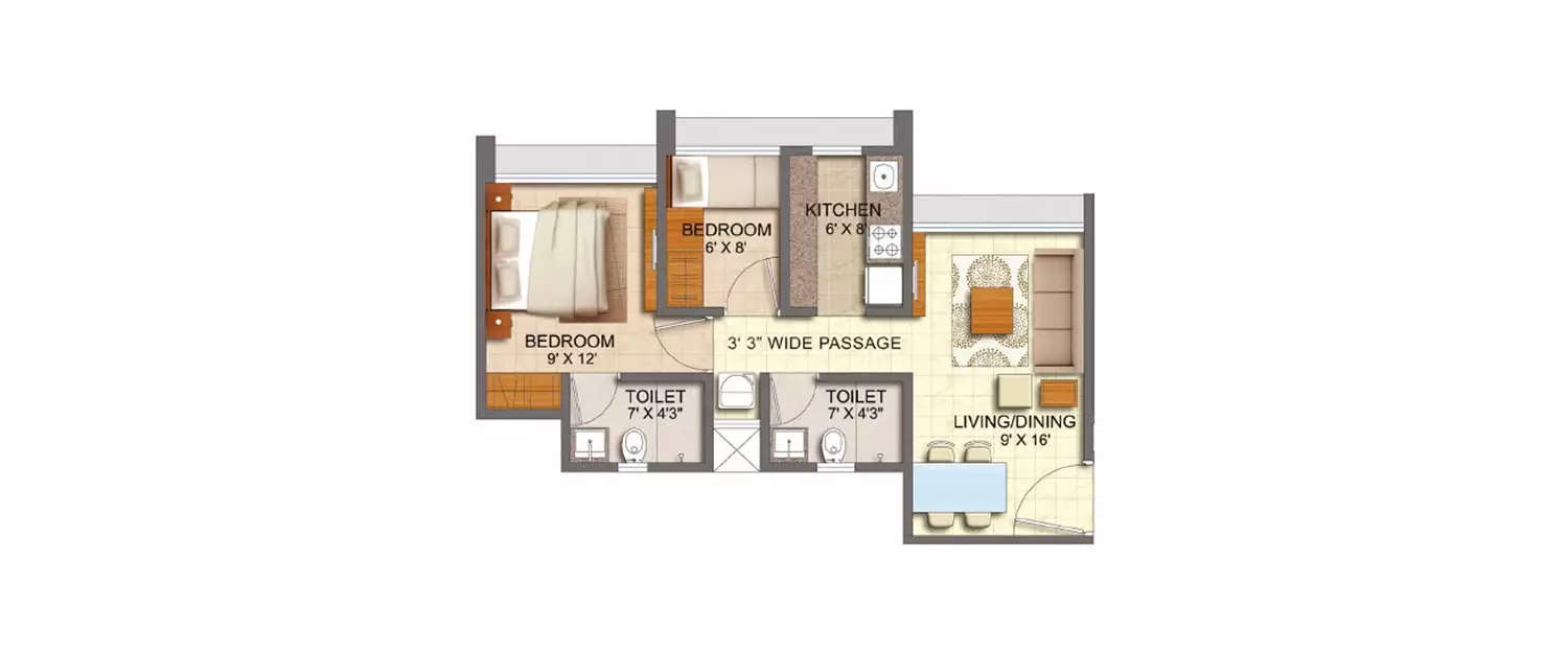 Floor plan for 1.5 BHK