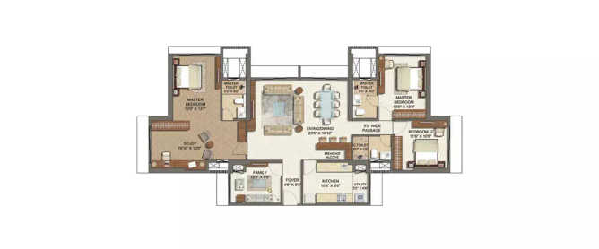 Runwal Aspen Mulund - Floor plan 4 BHK 1380 Sq.ft