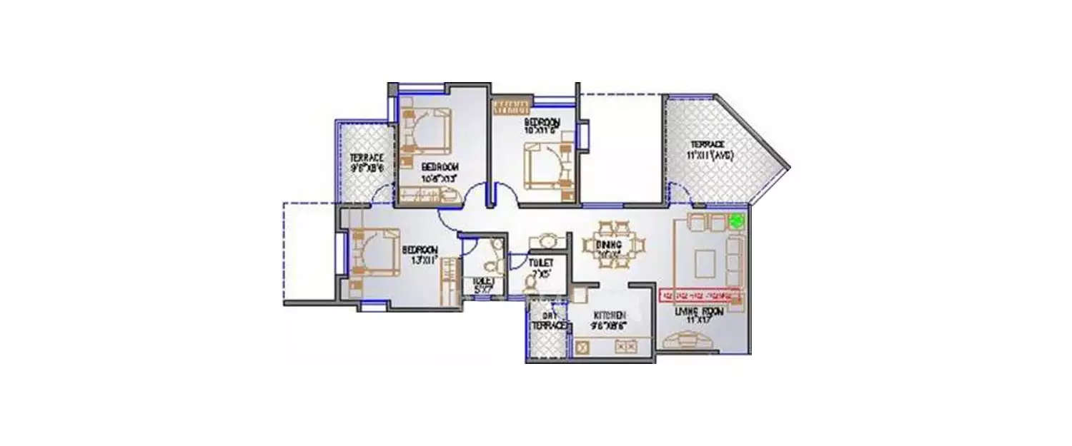 Floor plan for 3 BHK