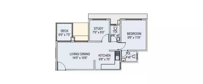 Runwal Euphoria Kondhwa - Floor plan 1.5 BHK 775 Sq.ft