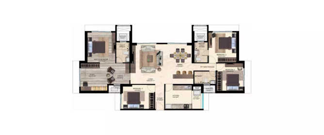 Runwal Uncage Mulund - Floor plan 4 BHK 1380 Sq.ft