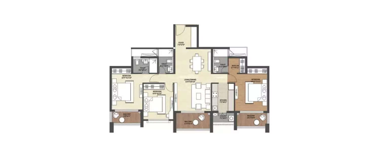 Floor plan for 3 BHK