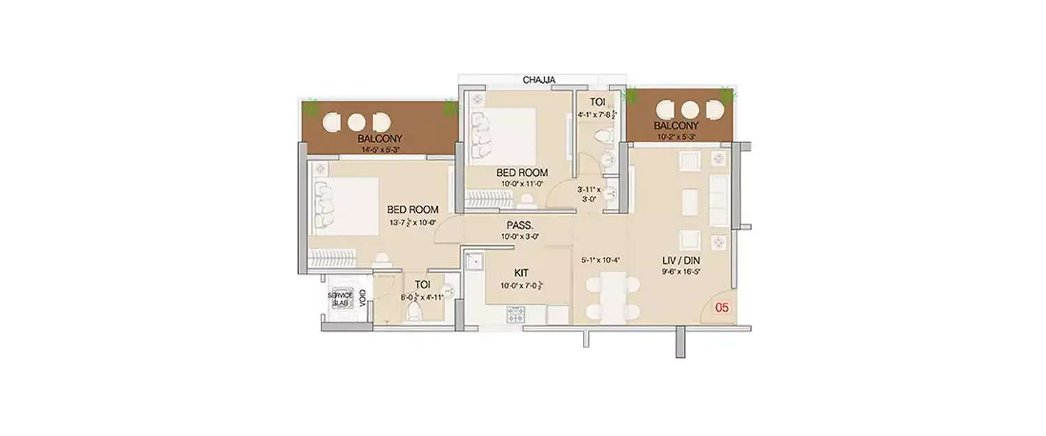 Floor plan for 2 BHK