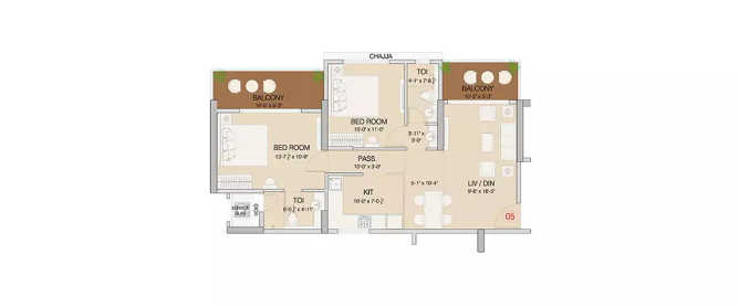 Ruparel Celestia Mulund - Floor plan 2 BHK 799 Sq.ft