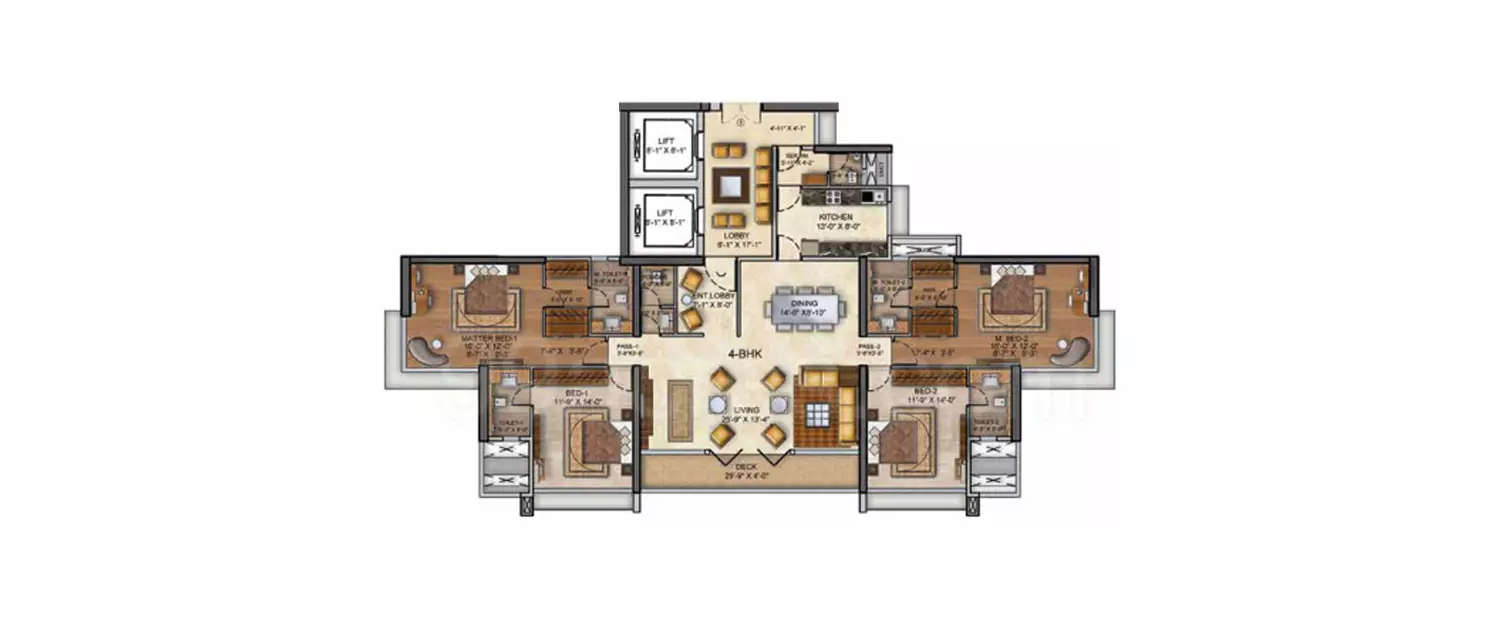 Floor plan for 4 BHK